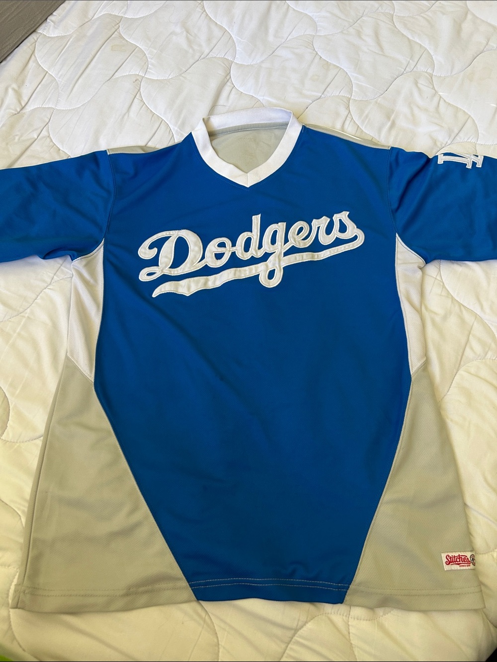 Stitches Blue & Gray Dodgers Kids V-Neck Jersey
